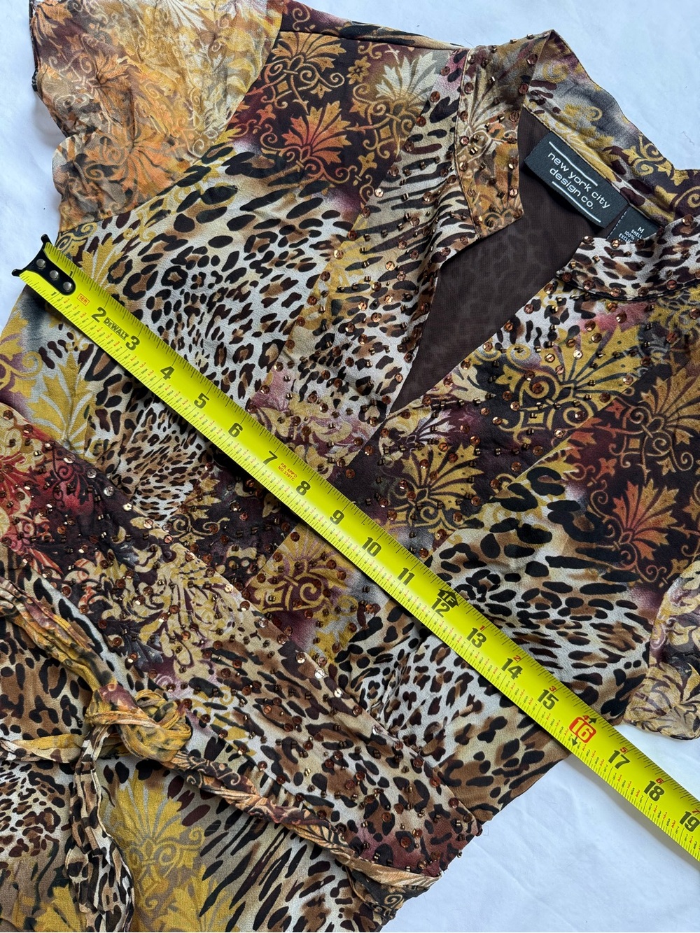 New York City Design Co. Silk Beaded Animal-Baroque Print Blouse - Brown/Gold - Picture 4 of 6